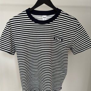 TNA Navy and White Striped Ladies Tee